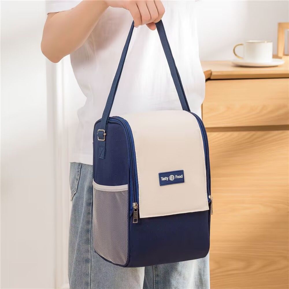 可斜挎手提带饭保温饭盒饭袋上班族牛津布袋子圆形饭桶便当包便携