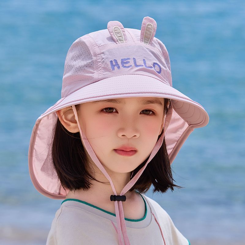 儿童帽子夏季遮阳帽男女童大檐宝宝防晒速干披肩户外渔夫太阳帽薄