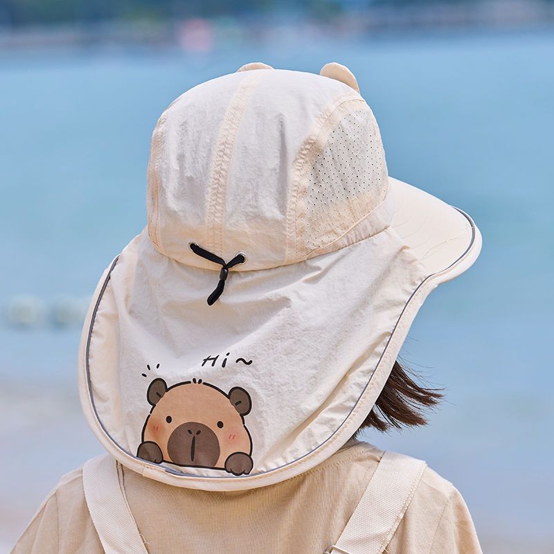 儿童帽子夏季遮阳帽男女童大檐宝宝防晒速干披肩户外渔夫太阳帽薄