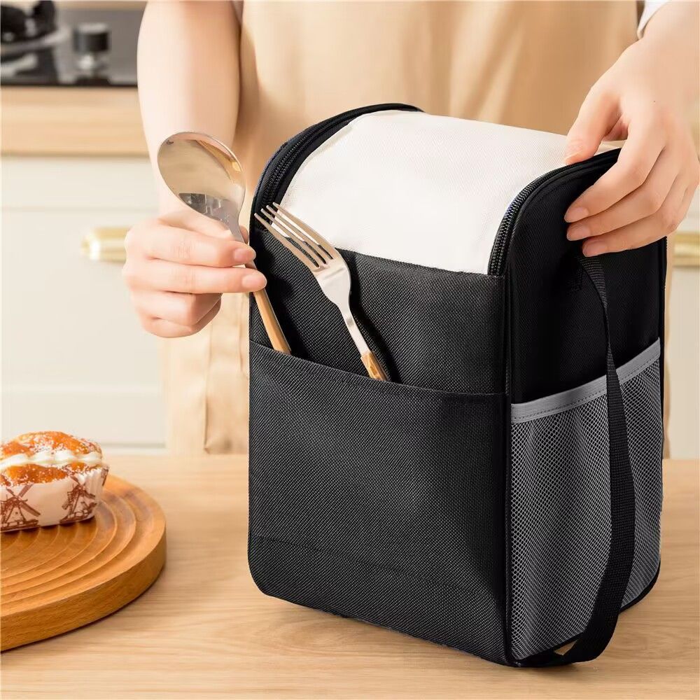 可斜挎手提带饭保温饭盒饭袋上班族牛津布袋子圆形饭桶便当包便携