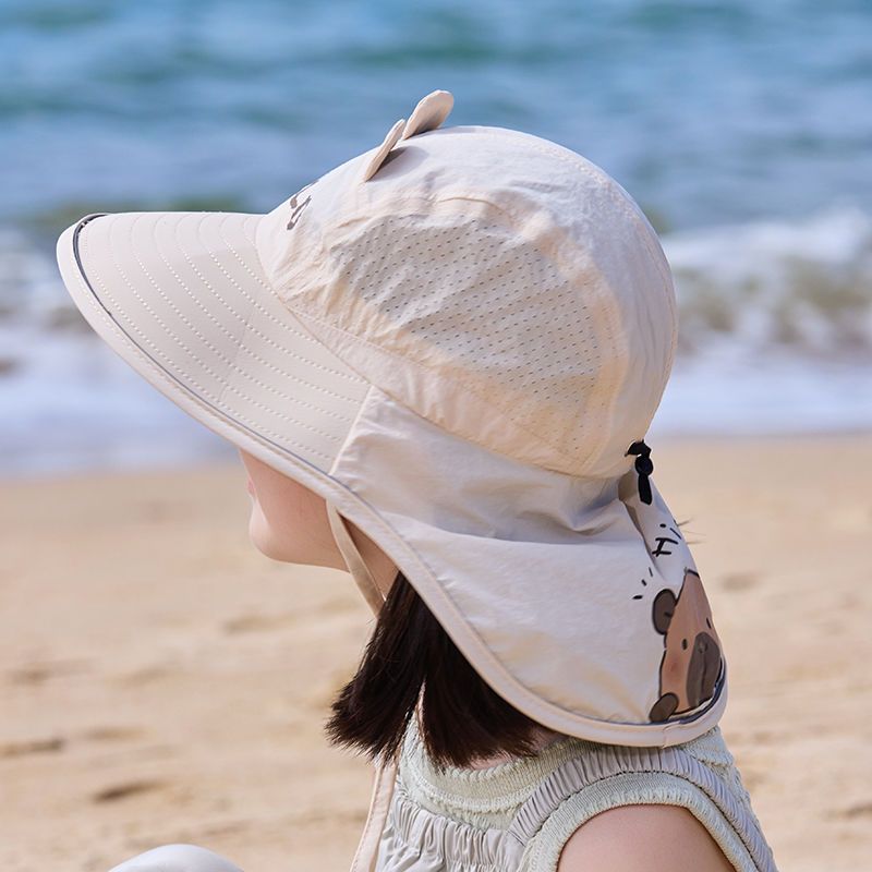 儿童帽子夏季遮阳帽男女童大檐宝宝防晒速干披肩户外渔夫太阳帽薄