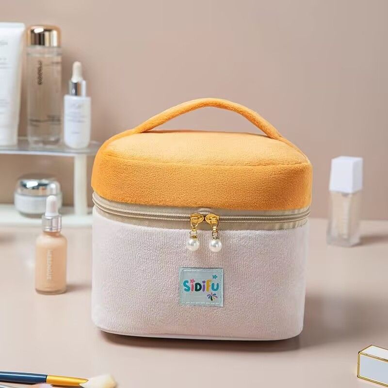 可爱撞色化妆包大容量手提收纳包软绵拼色收纳袋旅行便携洗漱包