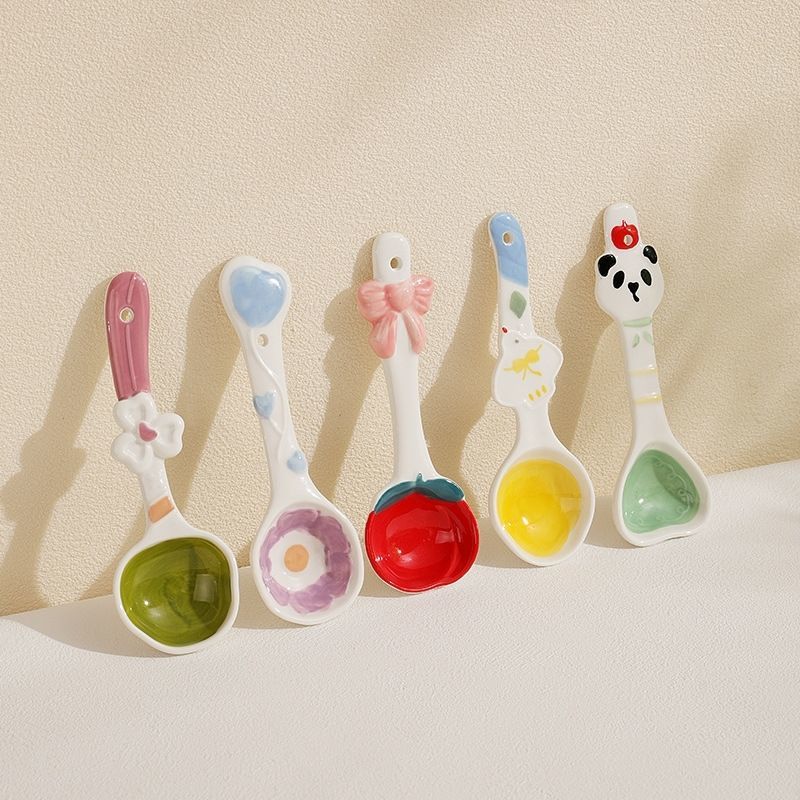 卡通ins陶瓷勺子 釉下彩可爱少女心甜品勺汤匙勺手绘吃饭勺小汤勺