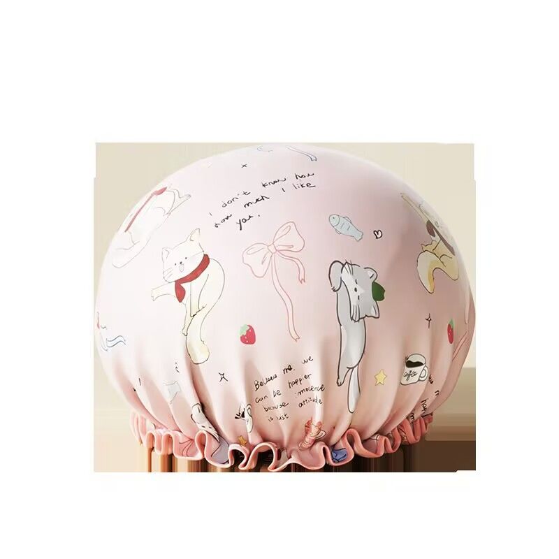 新款高颜值双层浴帽女洗澡防水儿童成人专用加厚新款防油烟沐浴帽