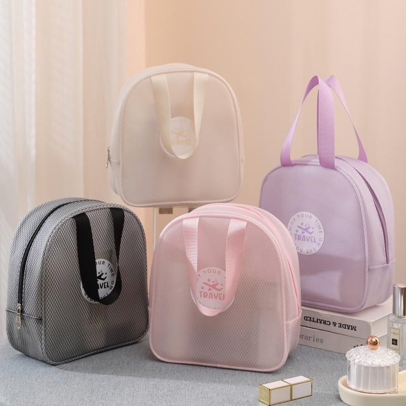 便携旅行化妆包夹网布洗漱包半透明防水收纳袋EVA手提干湿分离包