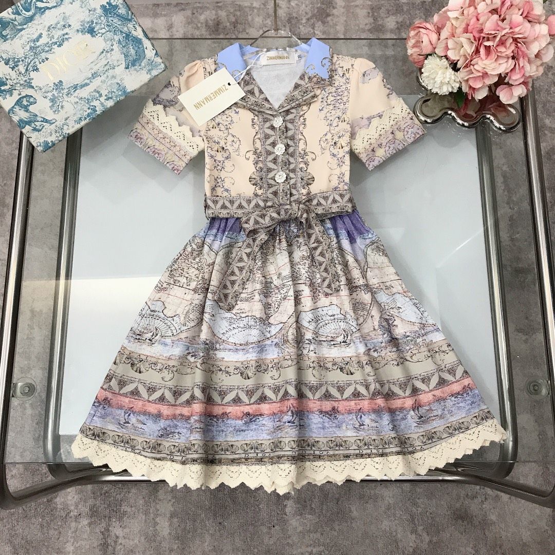 2025 Children's Girls' Summer Dress With Small Collar Floral Print Polo Dress, Exclusively For Cross-Border Sales,_voghion.com