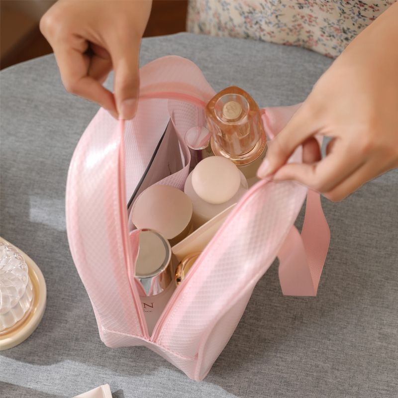 便携旅行化妆包夹网布洗漱包半透明防水收纳袋EVA手提干湿分离包