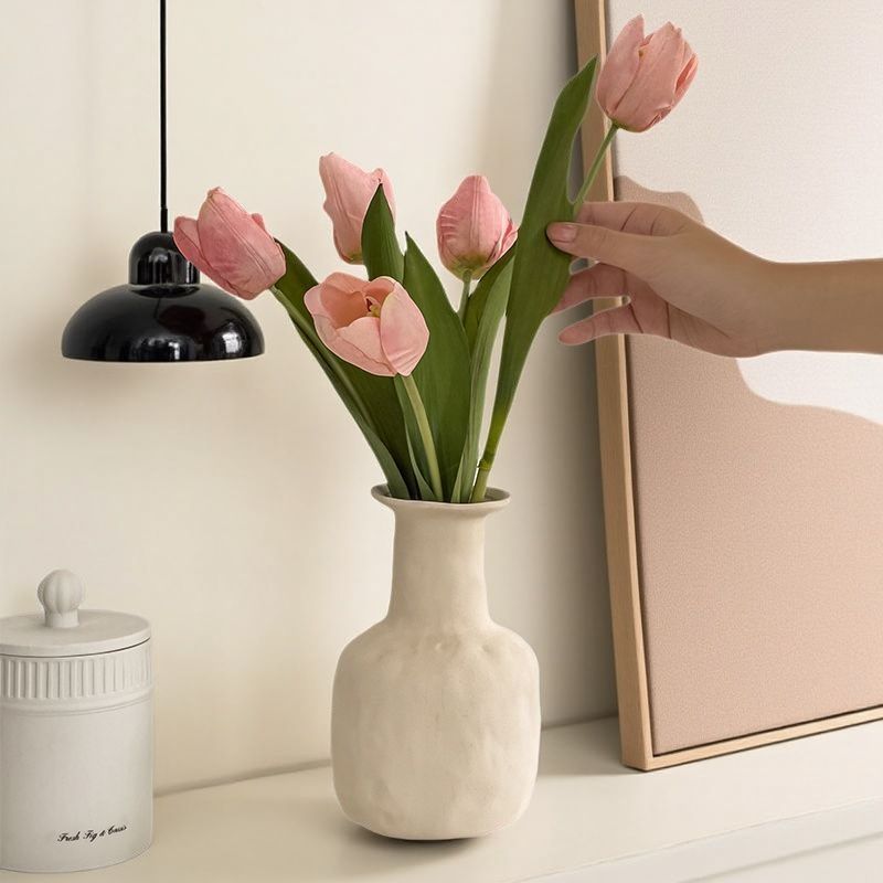 ins风假花装饰插花郁金香高级仿真花摆件带花瓶客厅摆放花束客厅