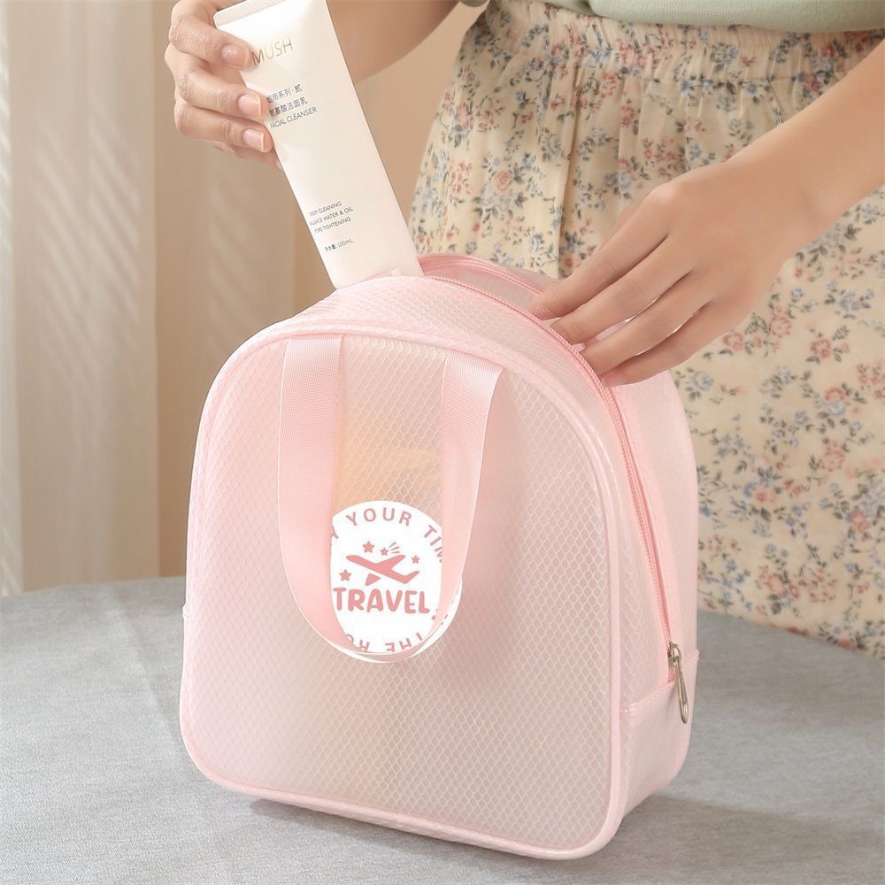 便携旅行化妆包夹网布洗漱包半透明防水收纳袋EVA手提干湿分离包