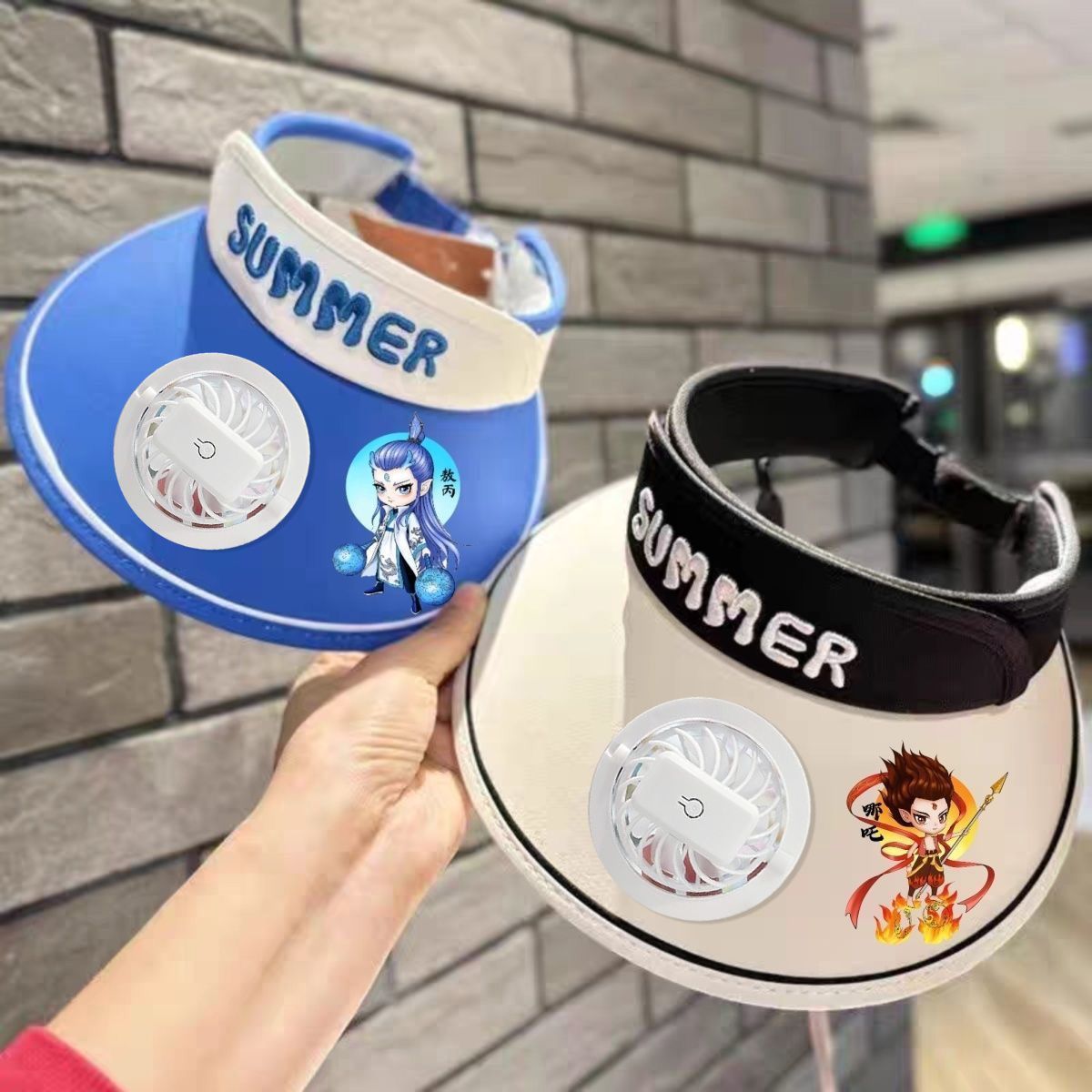 儿童防晒遮阳帽带风扇夏季太阳帽紫外线男童女童宝宝大檐空顶帽子