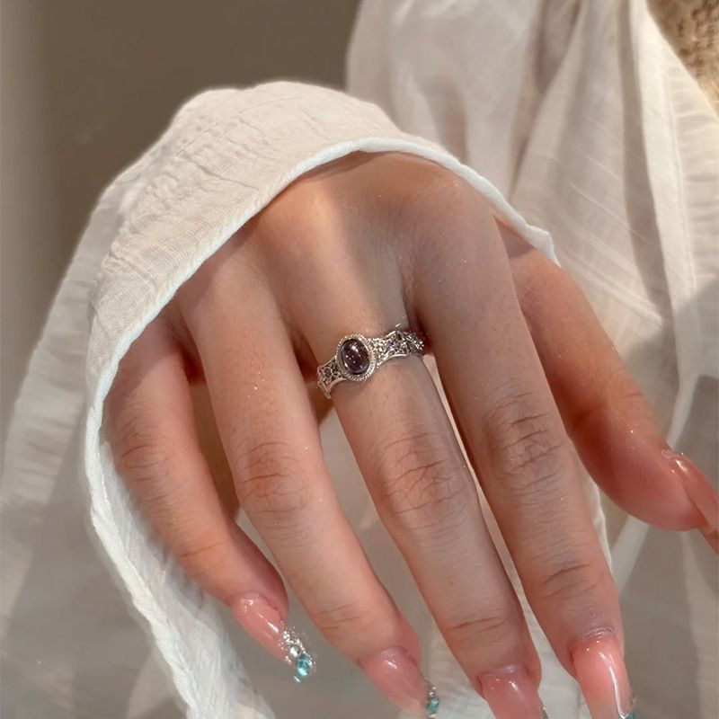 Amethyst Cabochon Ring Sterling Silver Luxury Designer Ring_voghion.com