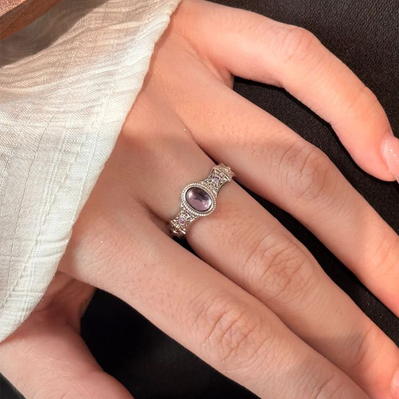 Amethyst Cabochon Ring Sterling Silver Luxury Designer Ring_voghion.com