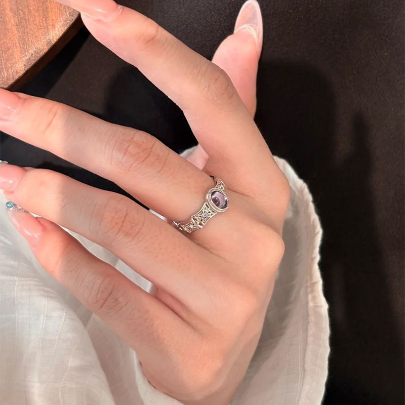 Amethyst Cabochon Ring Sterling Silver Luxury Designer Ring_voghion.com