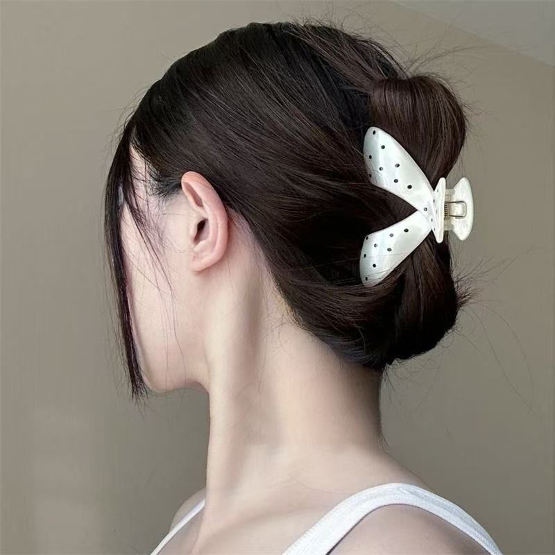 Sweet Shark Polka Dot Bow Clip For Hairstyle, High-End Accessory, Cute Half-Up Updo Hair Accessory_voghion.com