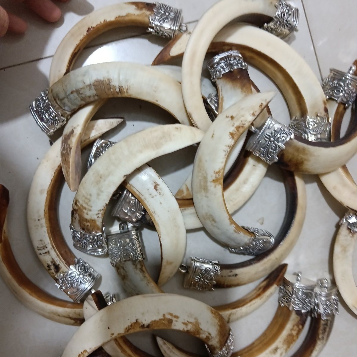 有裂纹猪牙原料三角和金配件霸气藏银牙套合金饰品手把真骨