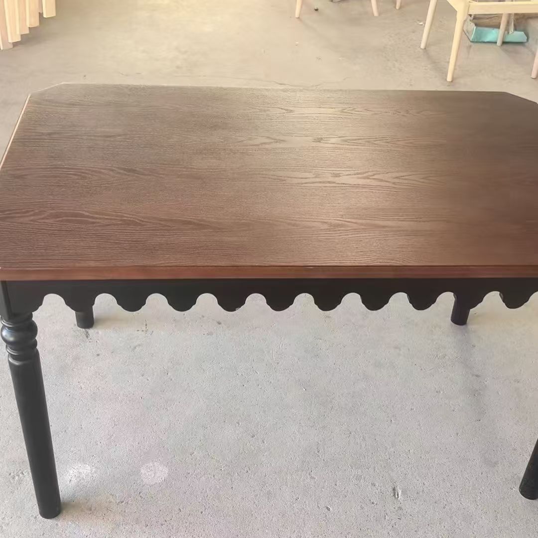 美式实木餐桌法式客厅家用小户型古风长方形桌子圆形一体