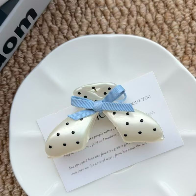 Sweet Shark Polka Dot Bow Clip For Hairstyle, High-End Accessory, Cute Half-Up Updo Hair Accessory_voghion.com