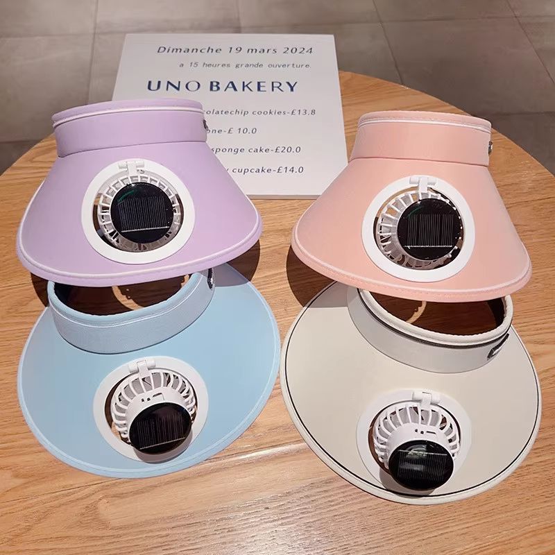 新款夏季太阳能风扇儿童空顶户外遮阳帽防晒