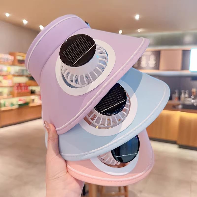 新款夏季太阳能风扇儿童空顶户外遮阳帽防晒