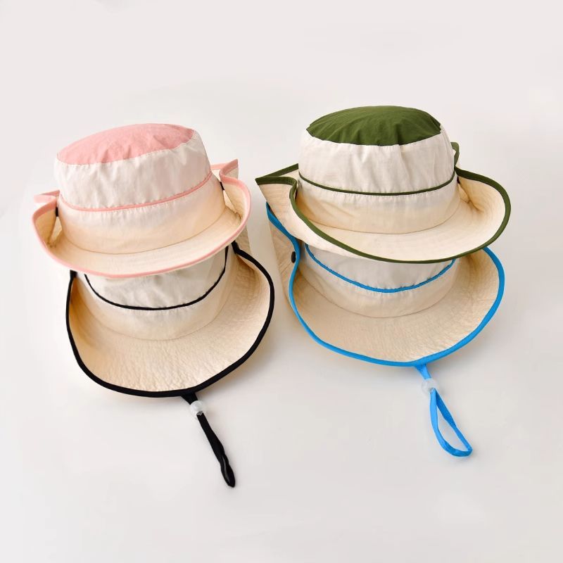 儿童帽子夏季薄款速干男童拼色大檐女童户外出游防晒渔夫帽遮阳帽