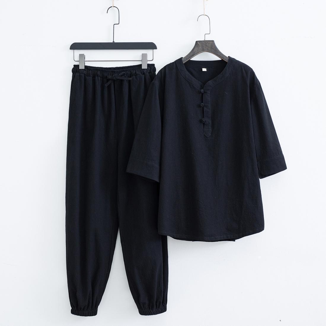 佛系禅意居士服汉服夏中式套装亚麻道家服装男女打坐修行唐装茶服 detail 7