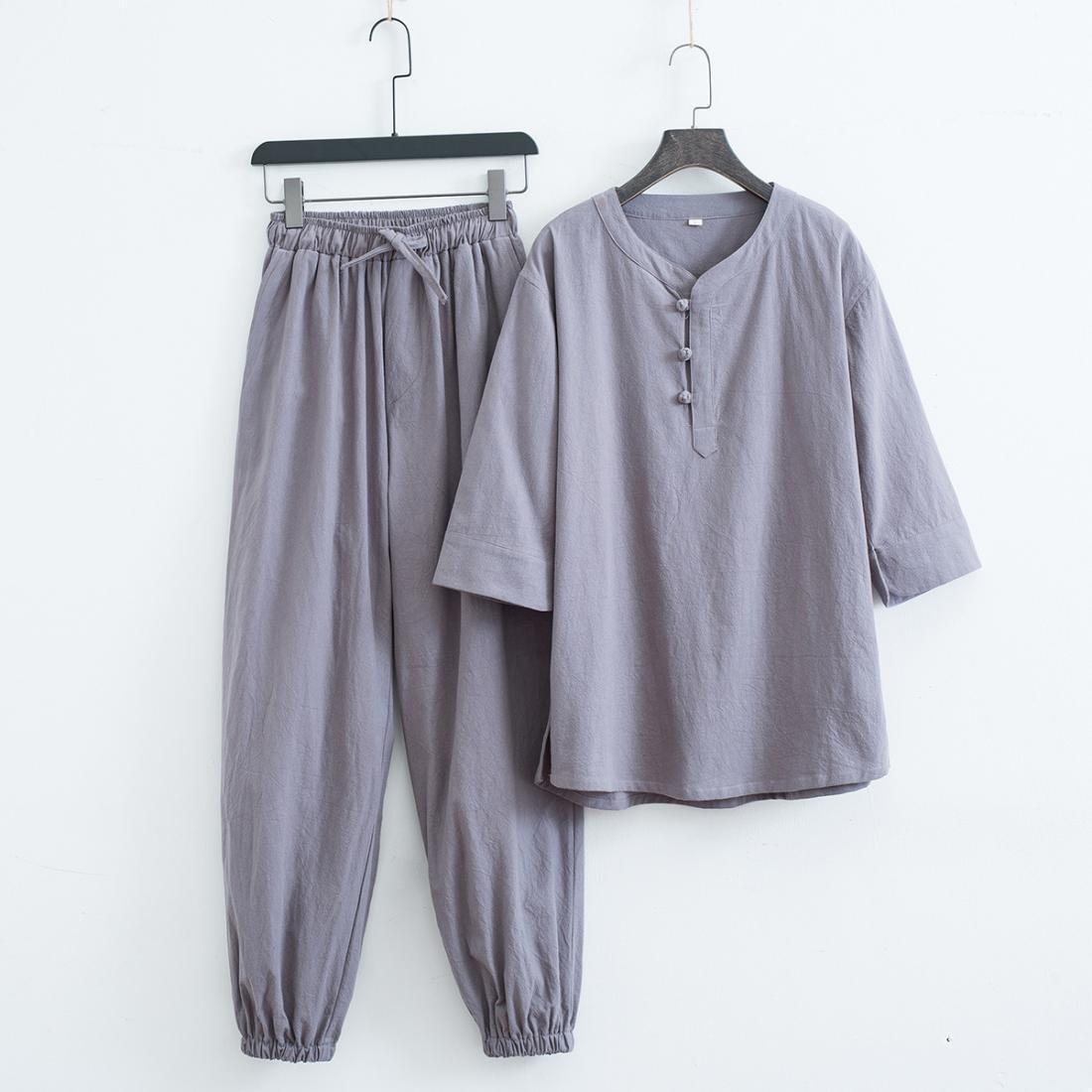 佛系禅意居士服汉服夏中式套装亚麻道家服装男女打坐修行唐装茶服 detail 6