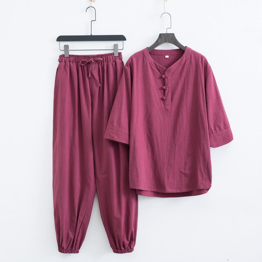 佛系禅意居士服汉服夏中式套装亚麻道家服装男女打坐修行唐装茶服 detail 9
