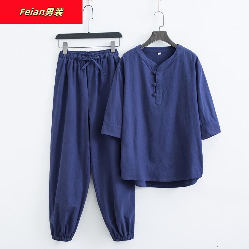 佛系禅意居士服汉服夏中式套装亚麻道家服装男女打坐修行唐装茶服 2
