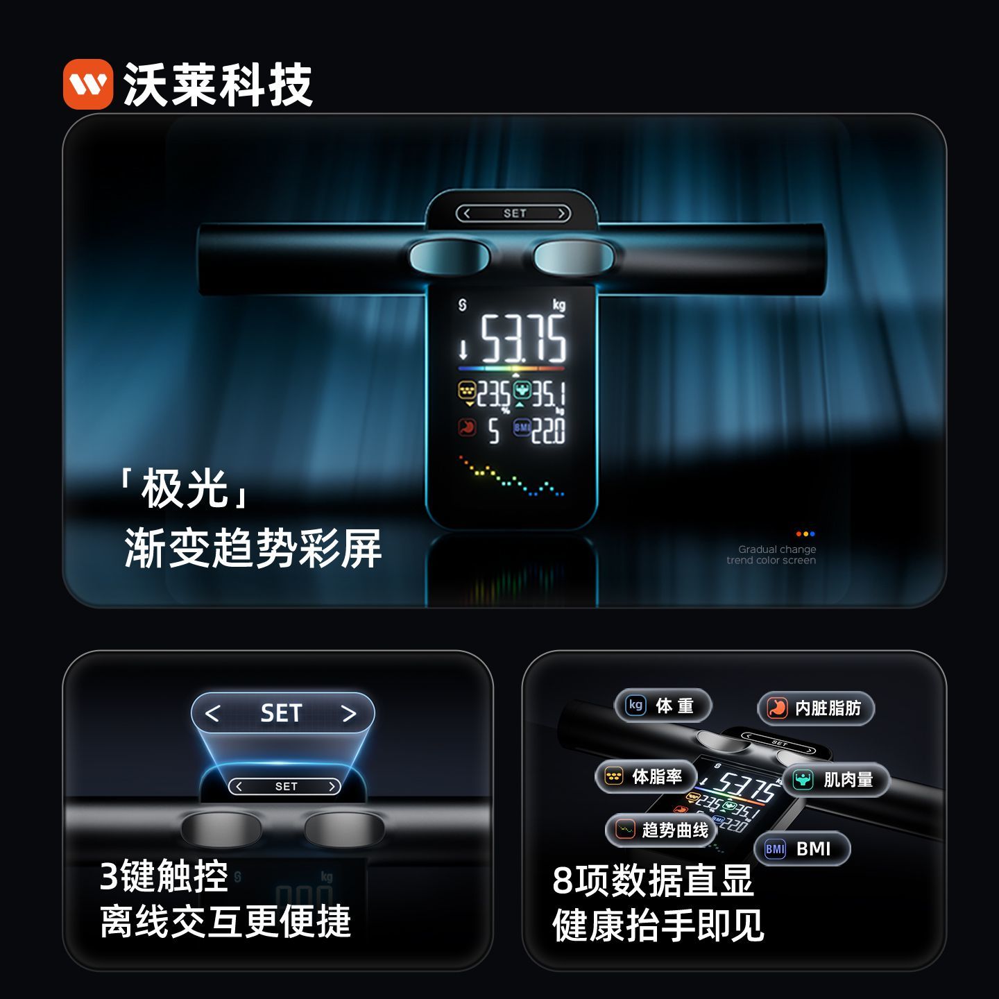 沃莱P7MAX八电极智能体脂秤家用电子秤专业级健身专用体重秤 图片 6