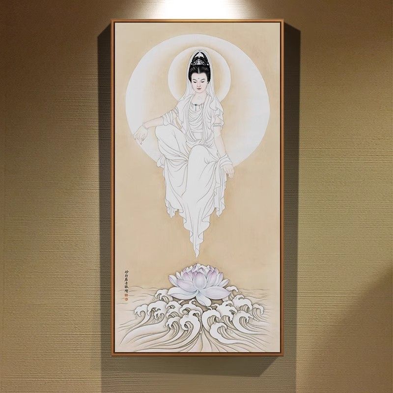 南海观音菩萨画像光世音佛系风挂画白衣观音玄关佛堂神相字画佛像 3