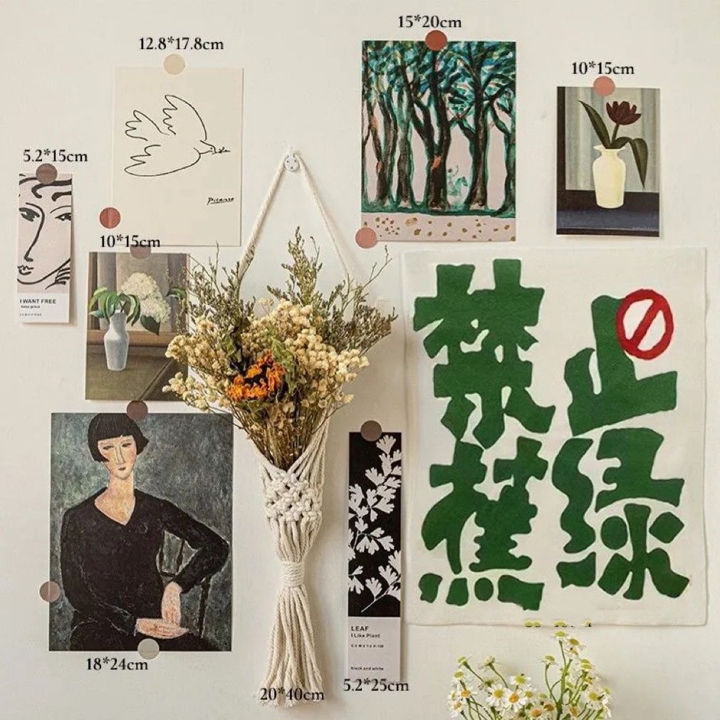 ins风干花卡片贴挂毯套装卧室客厅墙面装饰背景墙挂饰床头壁挂布