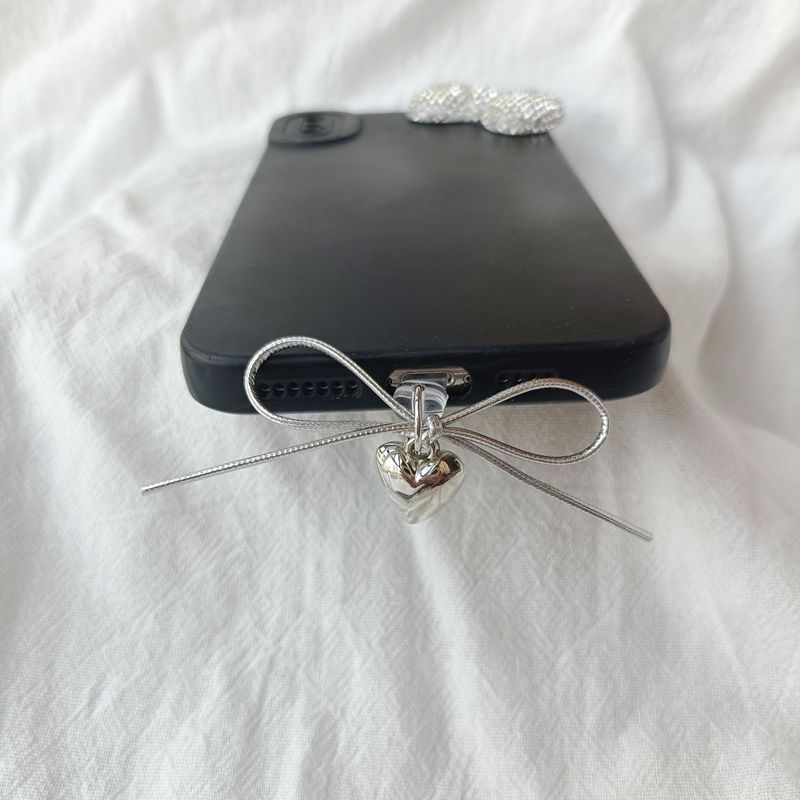 INS Silver Heart Butterfly Phone Dust Plug Pendant Accessory Suitable For Type-C_voghion.com
