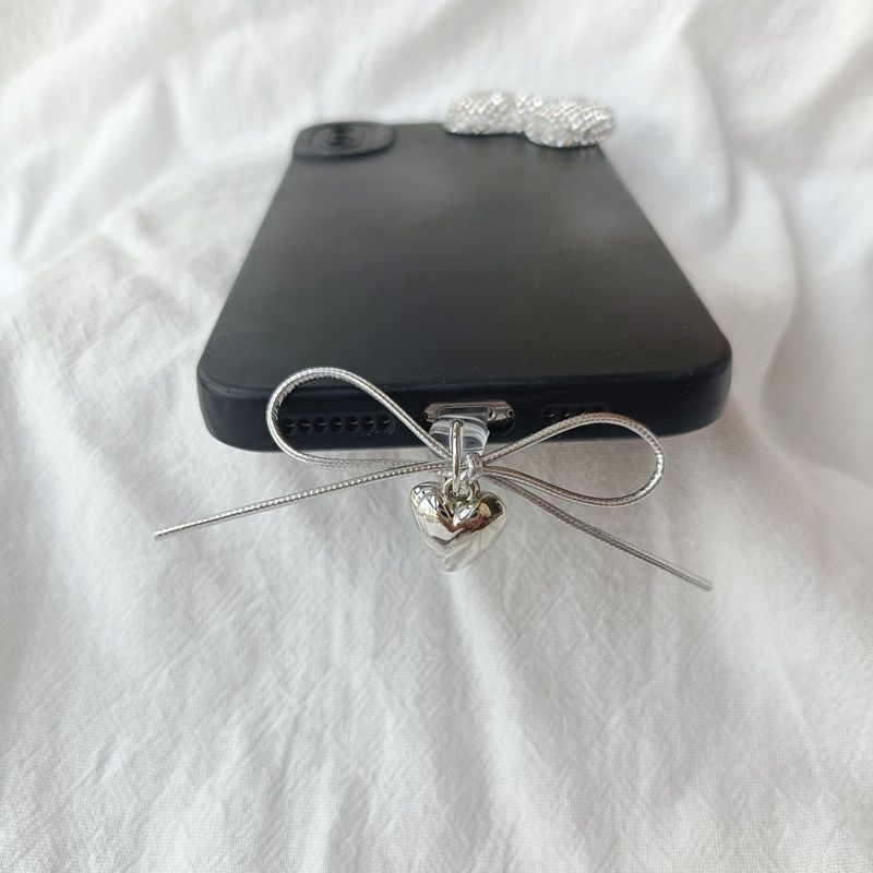 INS Silver Heart Butterfly Phone Dust Plug Pendant Accessory Suitable For Type-C_voghion.com