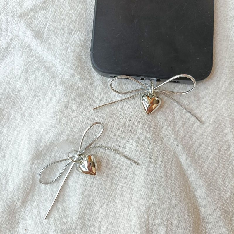 INS Silver Heart Butterfly Phone Dust Plug Pendant Accessory Suitable For Type-C_voghion.com