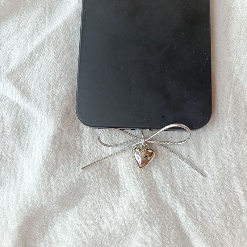 INS Silver Heart Butterfly Phone Dust Plug Pendant Accessory Suitable For Type-C_voghion.com