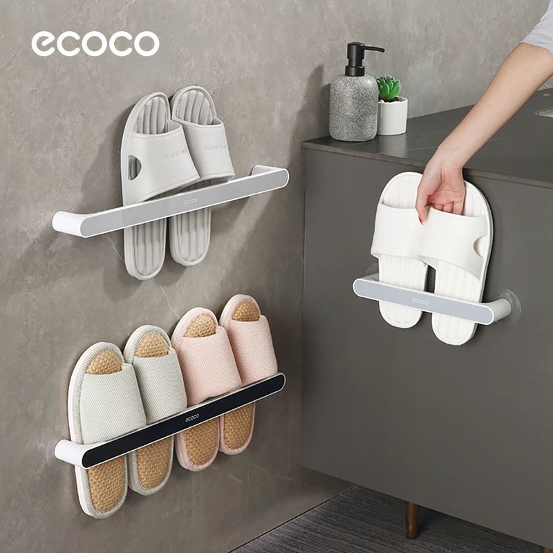 Ecoco浴室拖鞋架壁挂式免打孔卫生间挂墙门后厕所墙上置物架