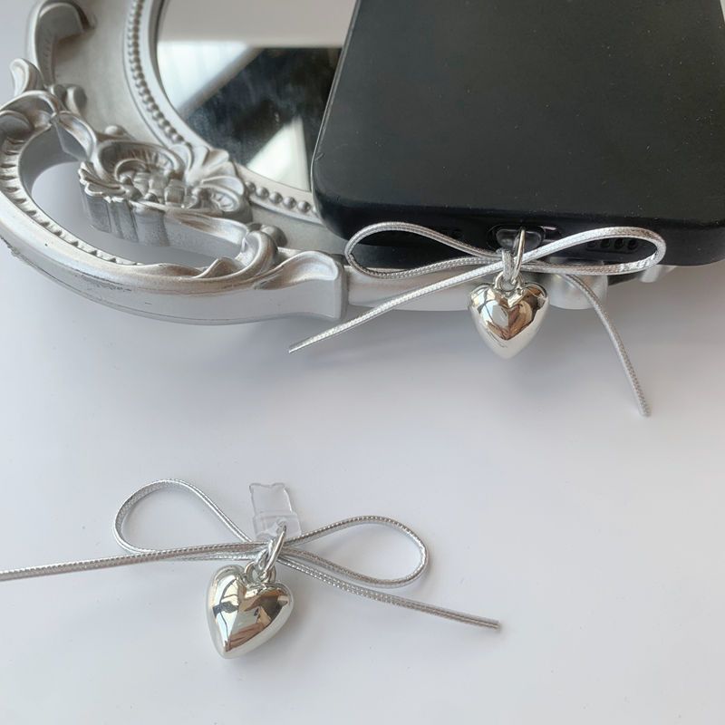 INS Silver Heart Butterfly Phone Dust Plug Pendant Accessory Suitable For Type-C_voghion.com