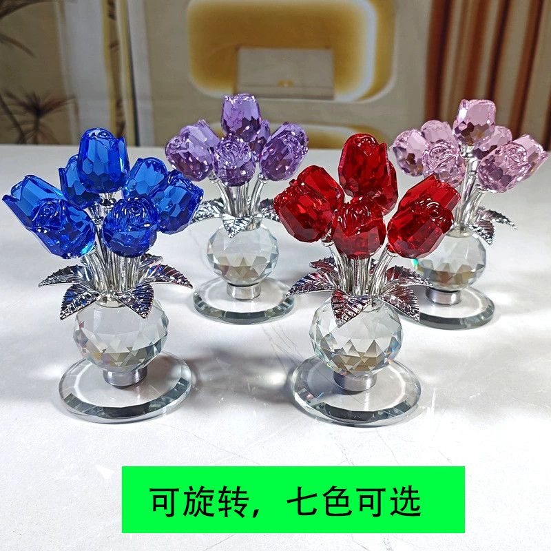 纪念日手工玫瑰花摆件可旋转高档立体多色家居办公室桌面节日摆件