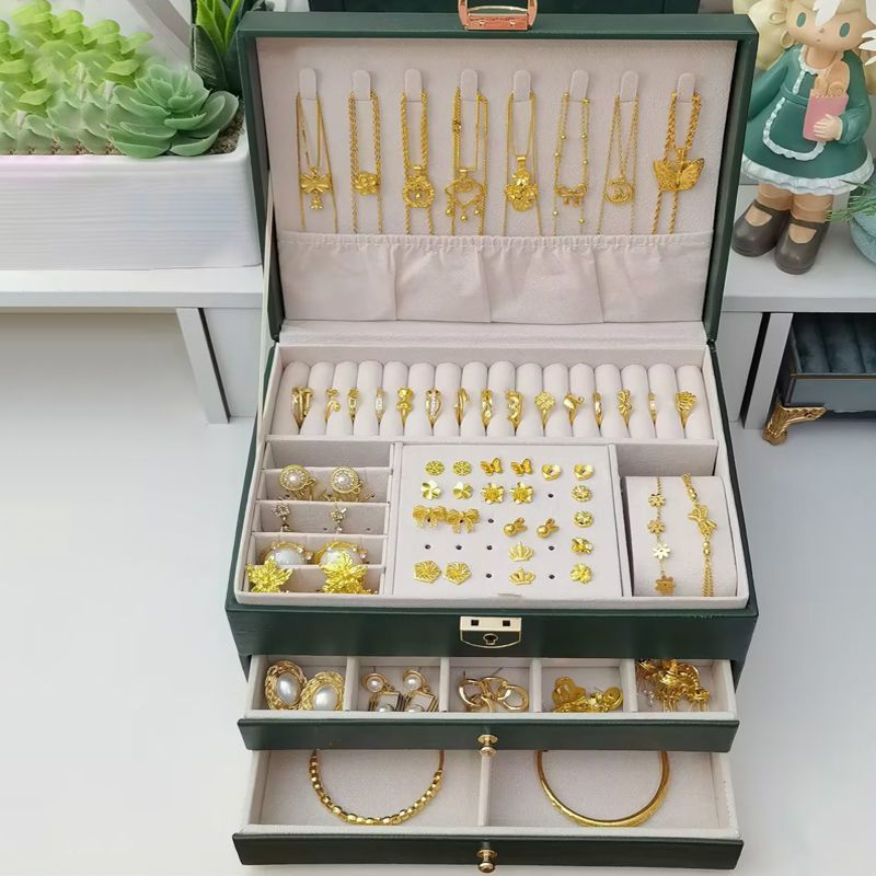 ins风饰品收纳盒高级皮结婚订婚戒指耳环项链手表手镯黄金珠宝盒 图片 8