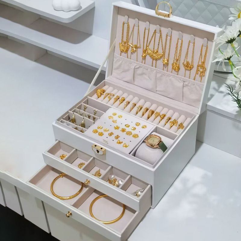 ins风饰品收纳盒高级皮结婚订婚戒指耳环项链手表手镯黄金珠宝盒