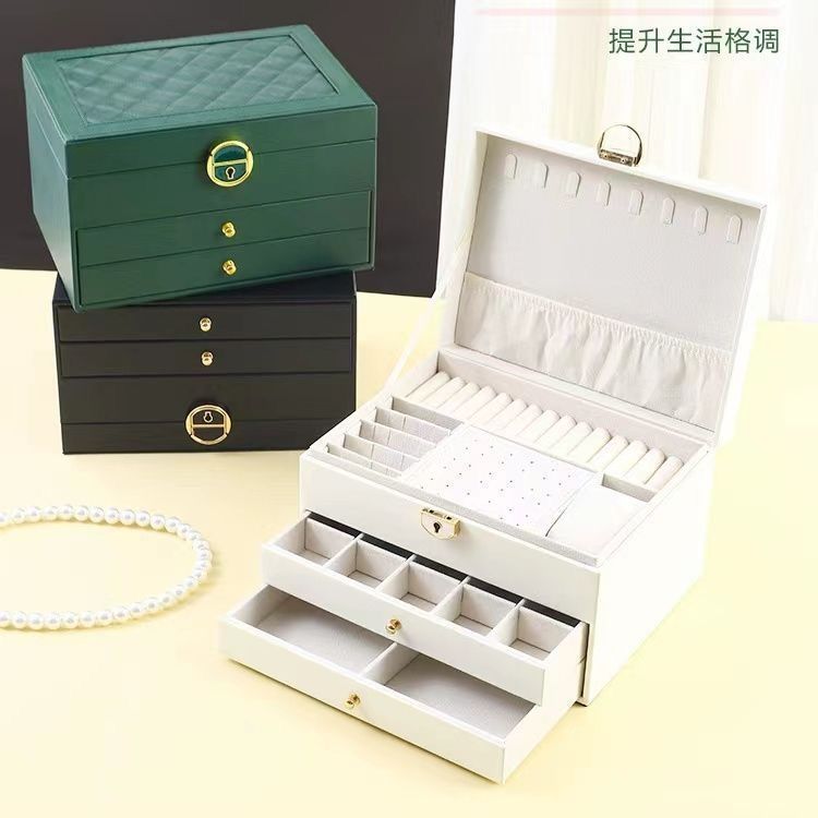ins风饰品收纳盒高级皮结婚订婚戒指耳环项链手表手镯黄金珠宝盒 图片 10