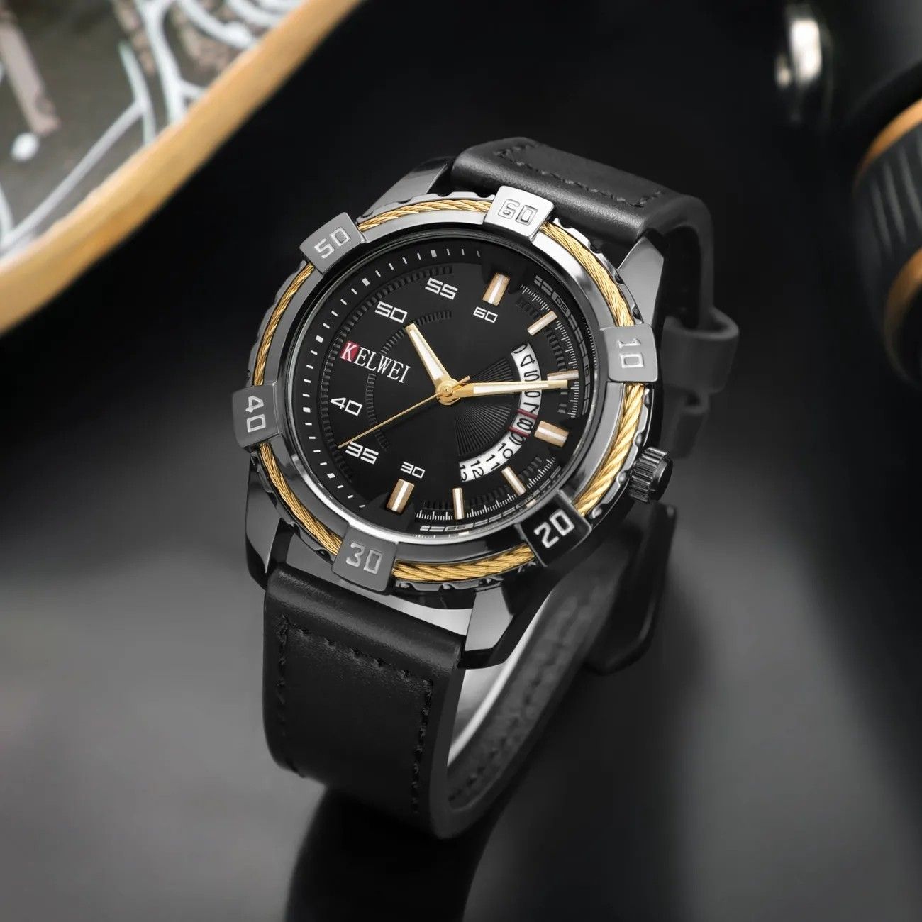 Kelwei Men's Quartz Watch Three-hand Calendar Luxury Wristwatch_voghion.com