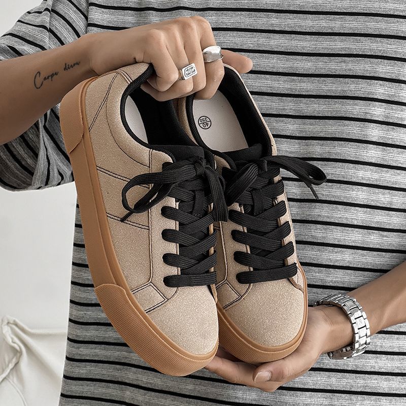 Men's Spring New Versatile Niche Casual Sneakers For Students, Suede Leather, Matte Finish, Thick-soled,_vogvips.com