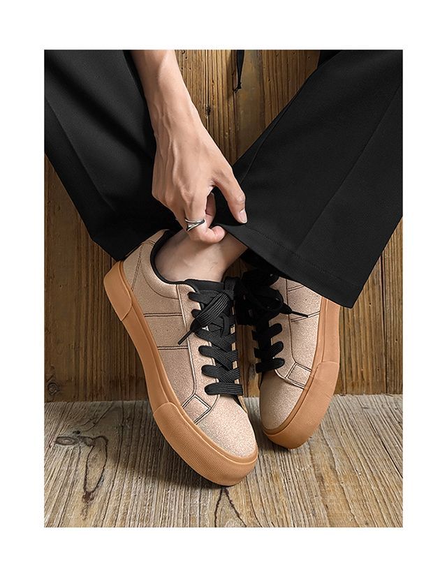 Men's Spring New Versatile Niche Casual Sneakers For Students, Suede Leather, Matte Finish, Thick-soled,_vogvips.com