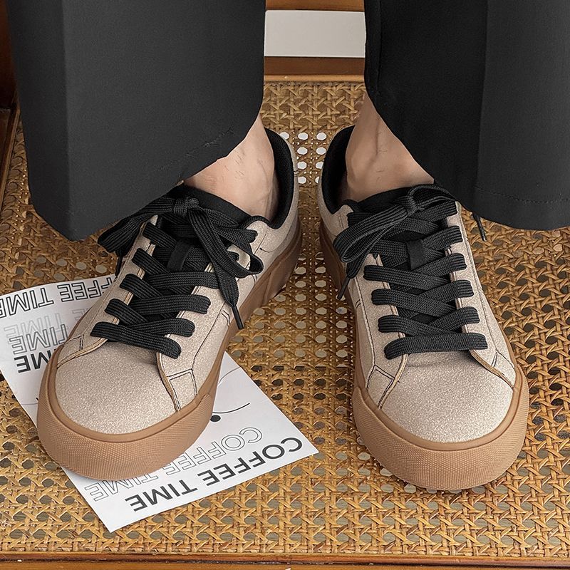 Men's Spring New Versatile Niche Casual Sneakers For Students, Suede Leather, Matte Finish, Thick-soled,_vogvips.com