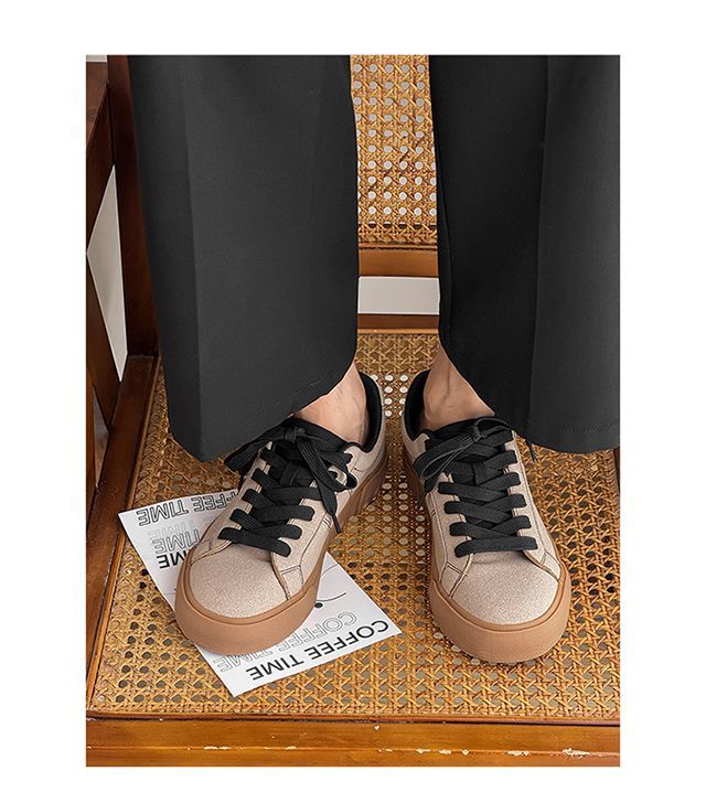 Men's Spring New Versatile Niche Casual Sneakers For Students, Suede Leather, Matte Finish, Thick-soled,_vogvips.com