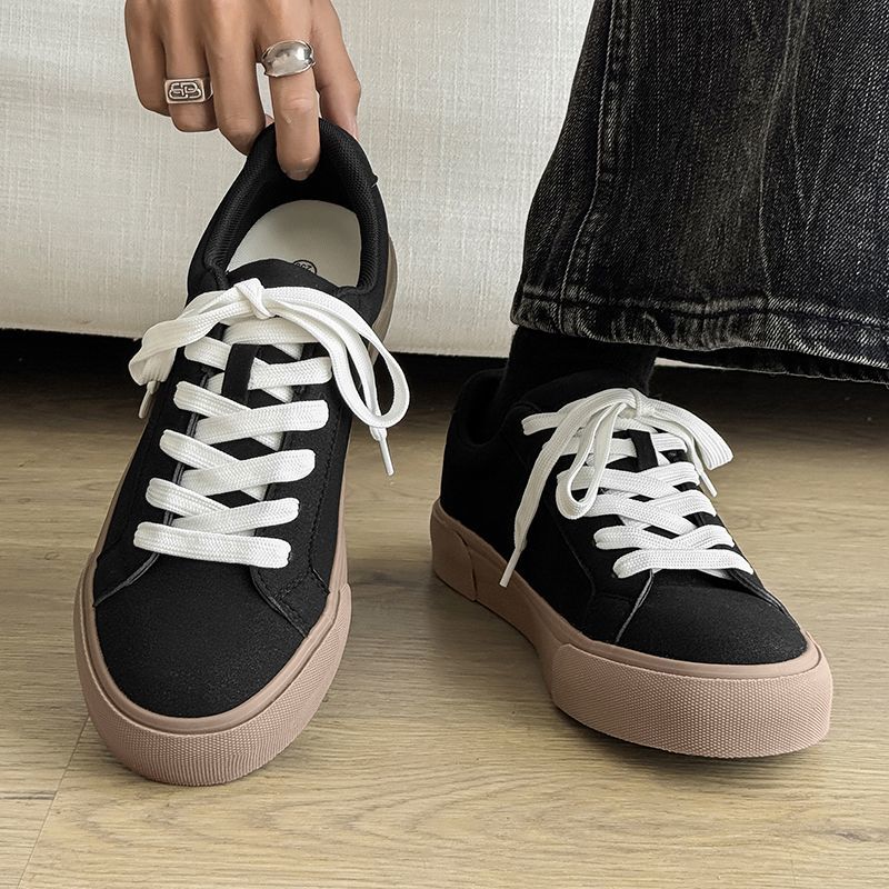 Men's Spring New Versatile Niche Casual Sneakers For Students, Suede Leather, Matte Finish, Thick-soled,_vogvips.com