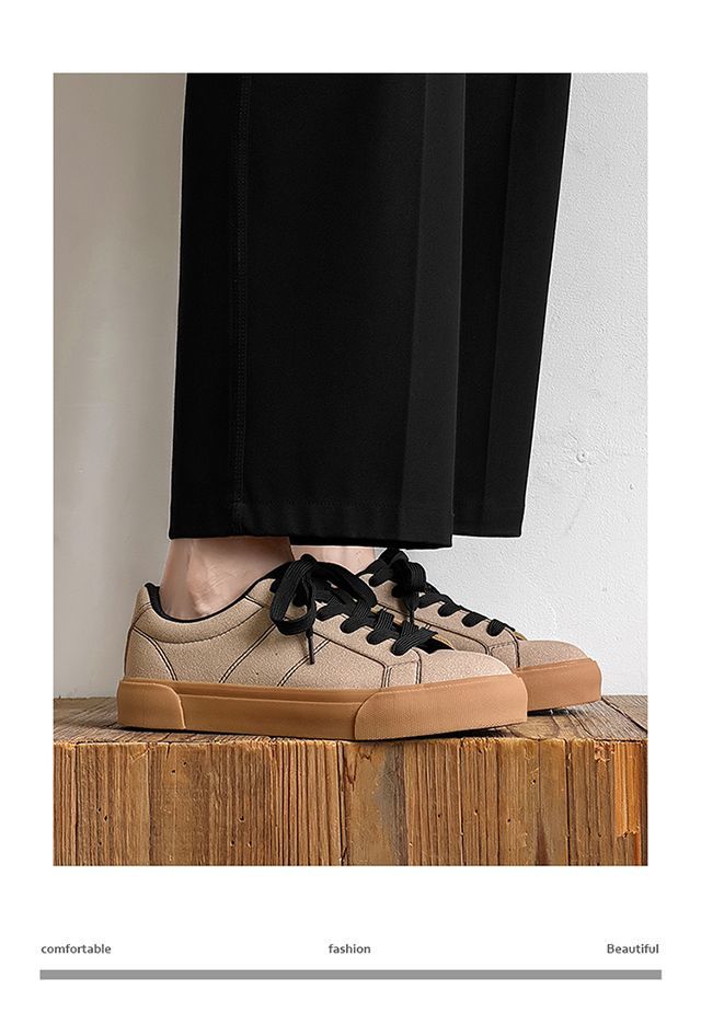 Men's Spring New Versatile Niche Casual Sneakers For Students, Suede Leather, Matte Finish, Thick-soled,_vogvips.com