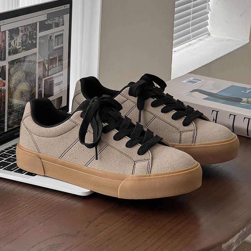 Men's Spring New Versatile Niche Casual Sneakers For Students, Suede Leather, Matte Finish, Thick-soled,_vogvips.com