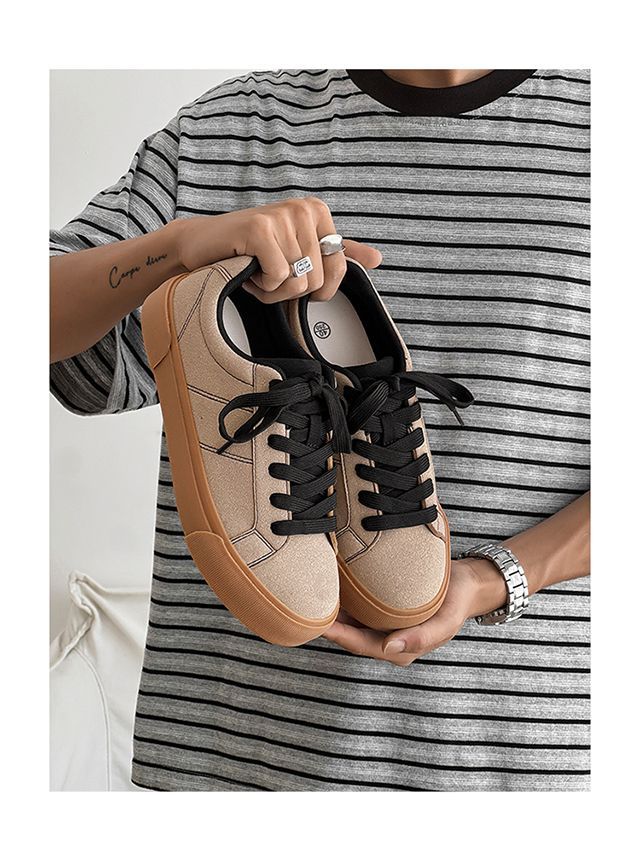 Men's Spring New Versatile Niche Casual Sneakers For Students, Suede Leather, Matte Finish, Thick-soled,_vogvips.com